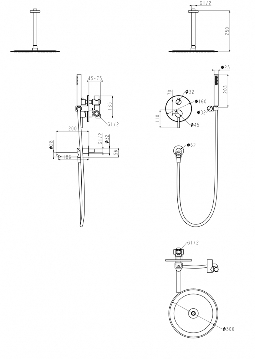 Душевая система скрытого монтажа Grocenberg GB5099NK-2 Никель