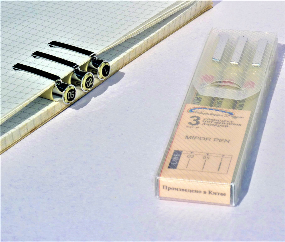 Комплект из 3-х линеров для скетчинга (в пенале)/ толщина линеров 02, 05, 1 (0,3мм; 045мм; 0,9мм)