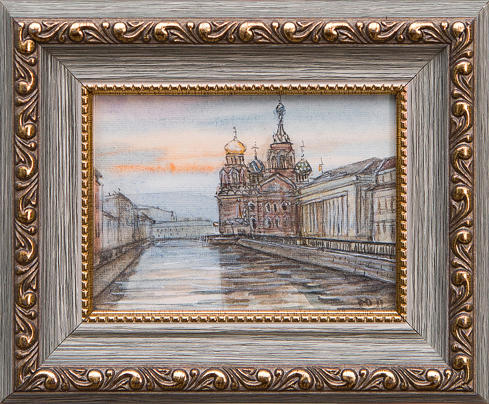 Картина акварелью "Храм Спаса-на-Крови" Лопухова