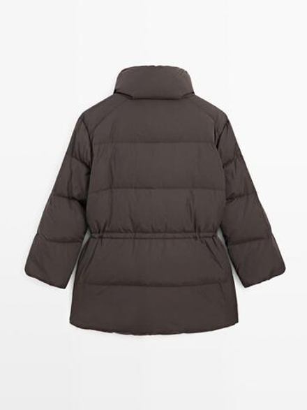 Massimo Dutti Пуховик с эластичным поясом и водоотталкивающей пропиткой, кротово-коричневый