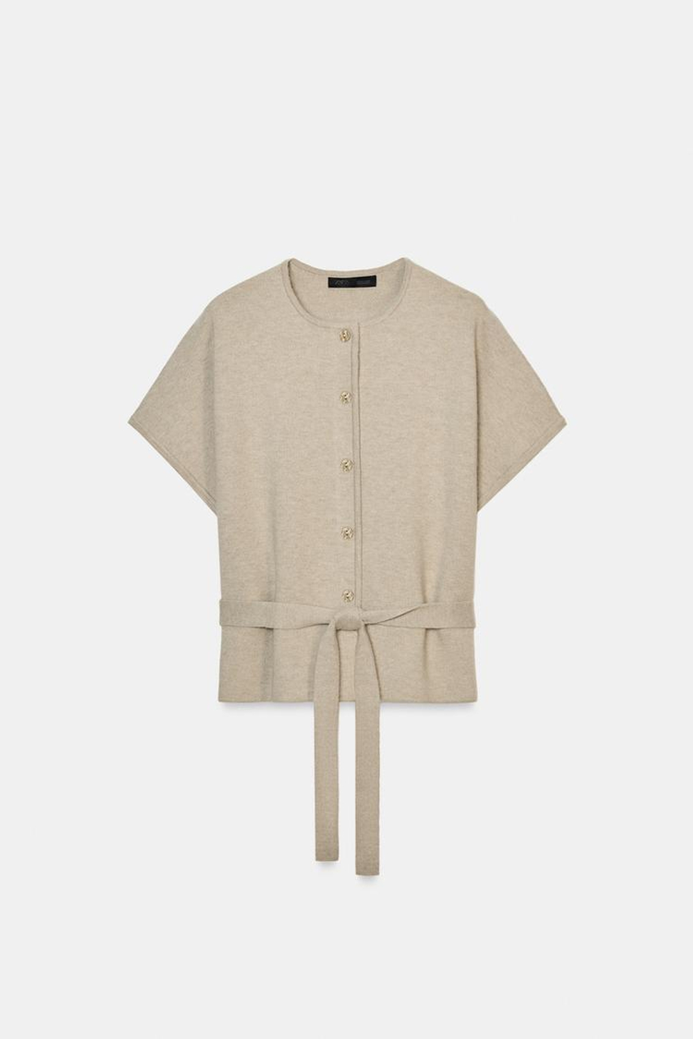ZARA КАРДИГАН С КОРОТКИМИ РУКАВАМИ И ПОЯСОМ, СЕРО-КОРИЧНЕВЫЙ