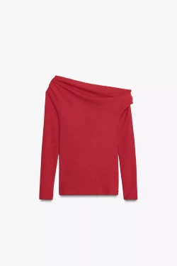 ZARA МЯГКАЯ АСИММЕТРИЧНАЯ ФУТБОЛКА, НАСЫЩЕННЫЙ КРАСНЫЙ