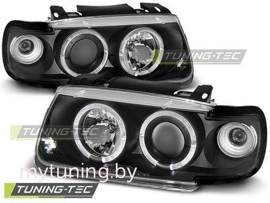 Передние фары VW Polo 3 6N angel eyes black