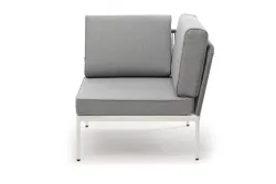 "Канны" угловой модуль плетеный из роупа, каркас алюминий белый шагрень, роуп светло-серый круглый, ткань светло-серая