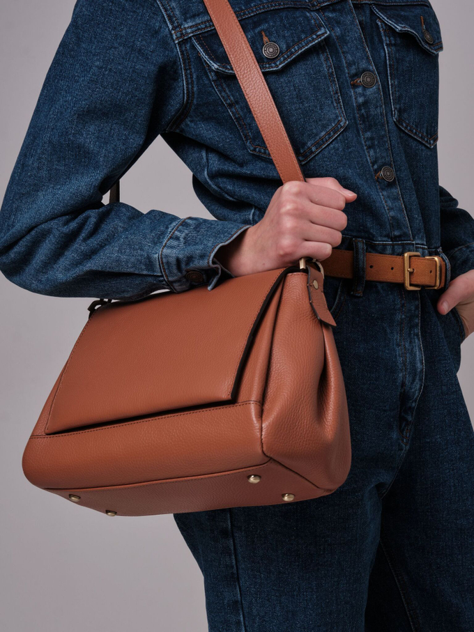 Сумка кожаная сэтчел коричневая