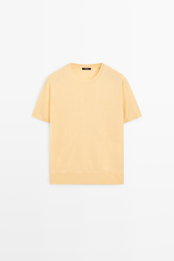 Massimo Dutti Тонкий шерстяной джемпер с короткими рукавами, желтый