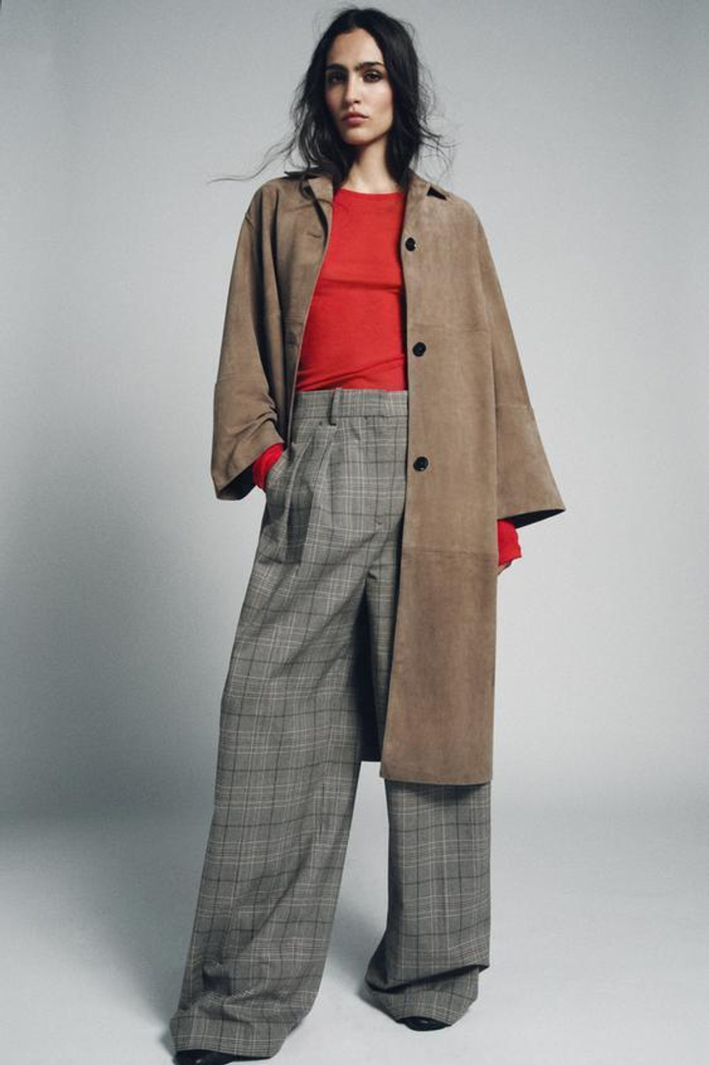 ZARA БРЮКИ В КЛЕТКУ С ЗАЩИПАМИ — ZW COLLECTION, РЫЖЕВАТО-КОРИЧНЕВЫЙ