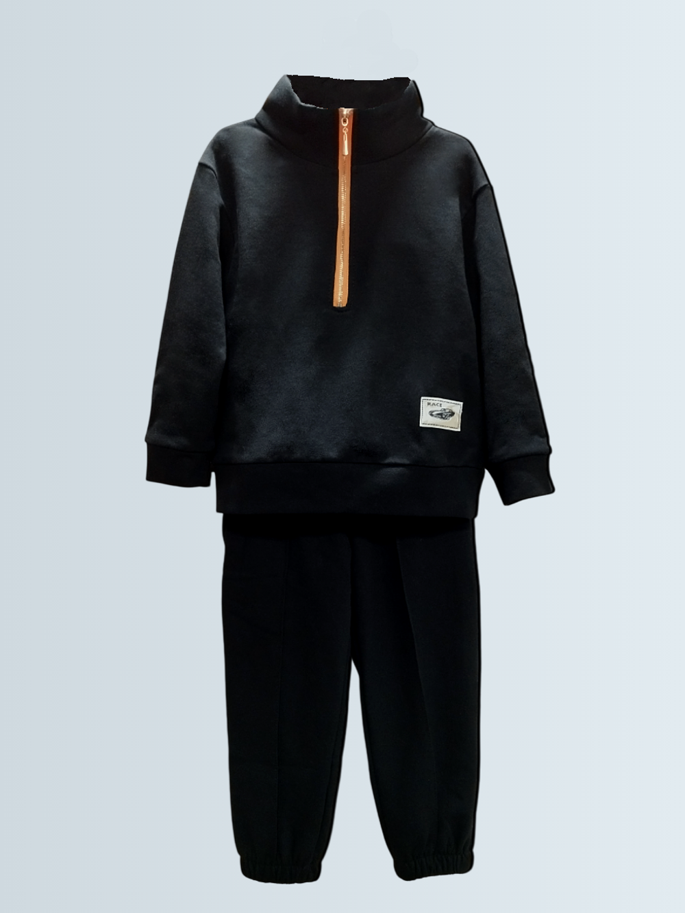 11586 Костюм детский брюки и лонгслив на стойке футер 2-х нитка начес черный (68-134/140)