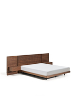 Кровать Norlen с 2 прикроватными тумбочками из орехового шпона с темной отделкой LED 160 x 200 см