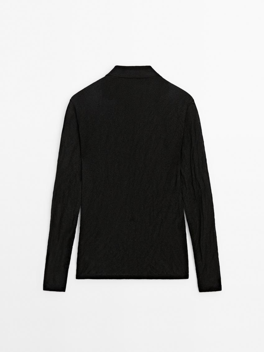 Massimo Dutti Кардиган из жатой ткани с воротником поло, черный