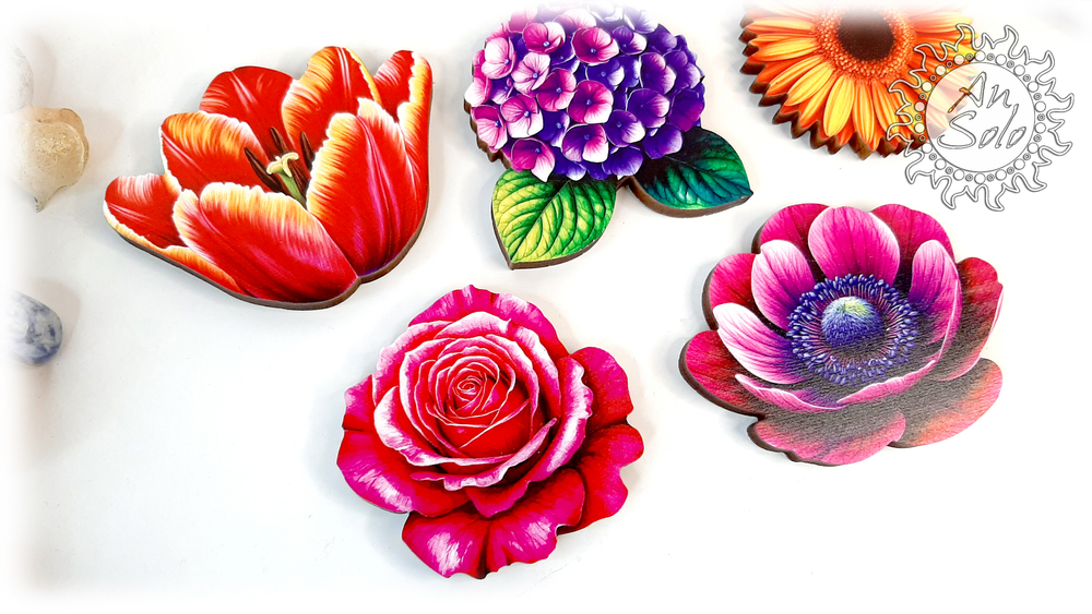 Магниты серия "Цветочная симфония" из кедра в ассортименте 2 часть