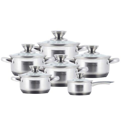 Набор кастрюль 6 предметов (1,7л, 2,4л, 3,4л, 5л, 6л, ковш 1,2л) нерж, индукция