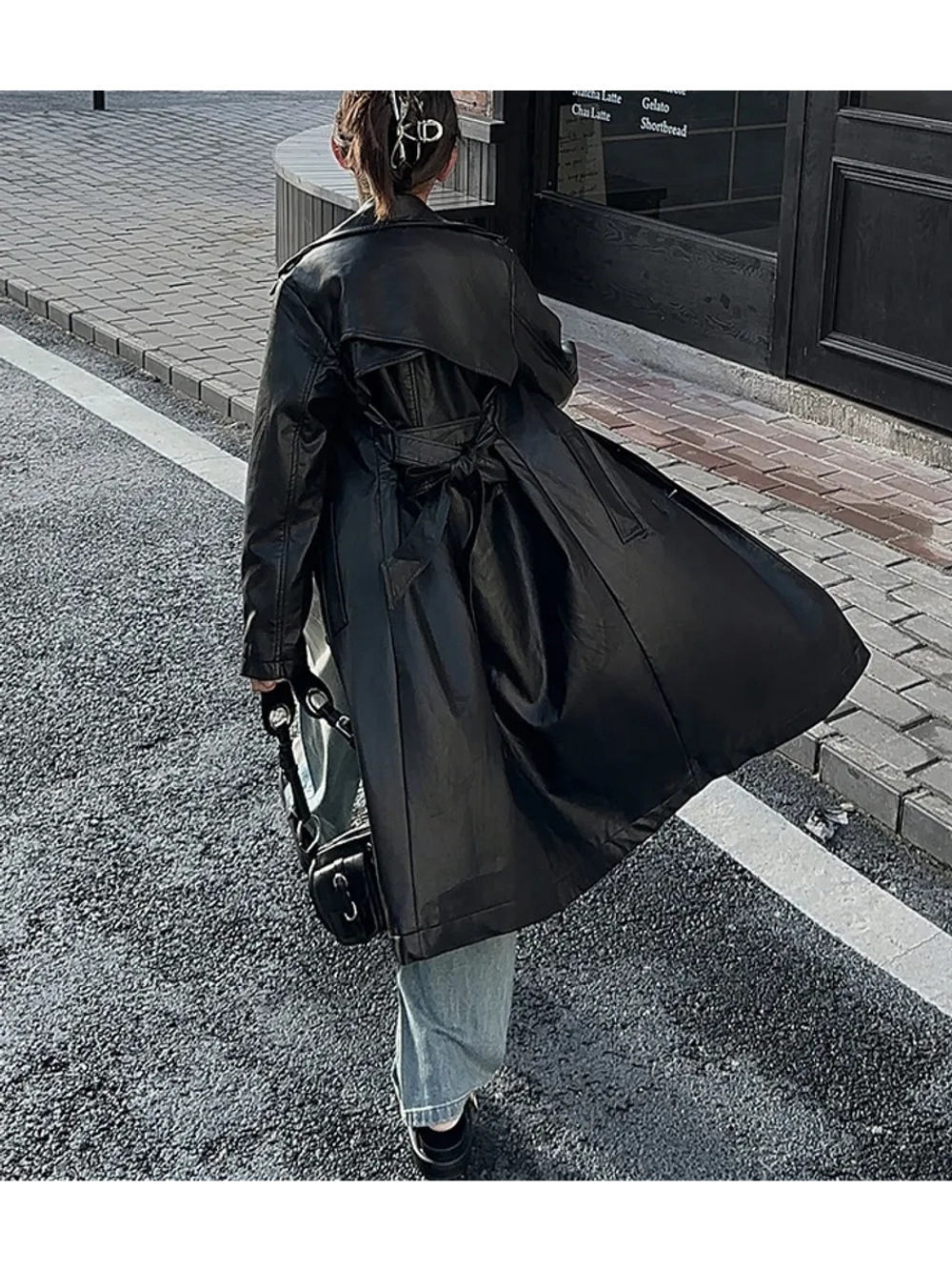 Тренч кожаный плащ