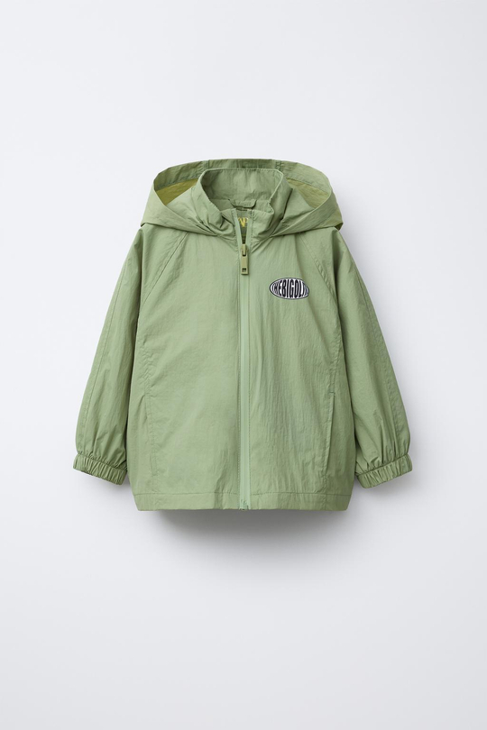 ZARA ДОЖДЕВИК WATER REPELLENT С КАПЮШОНОМ, СВЕТЛО-ЗЕЛЕНЫЙ
