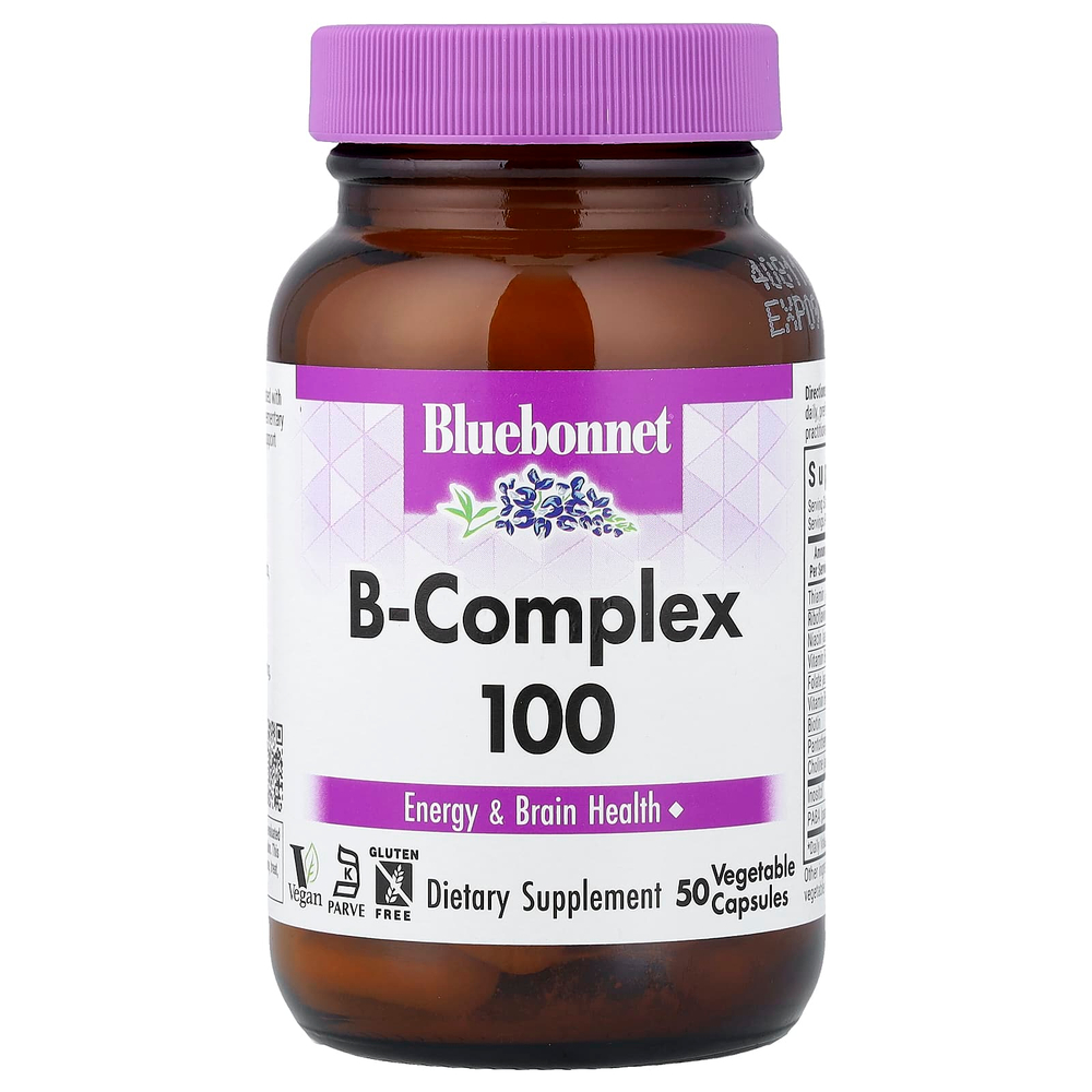 Bluebonnet Nutrition, B-Complex 100, витамины группы B, 50 растительных капсул