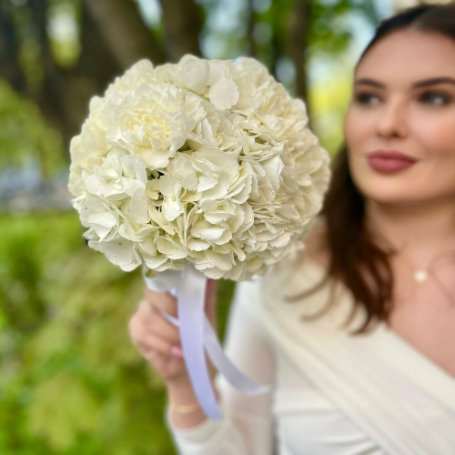 Букет невесты с белой гортензией и нежным диантусом. Букет невесты 001 Chalet Green