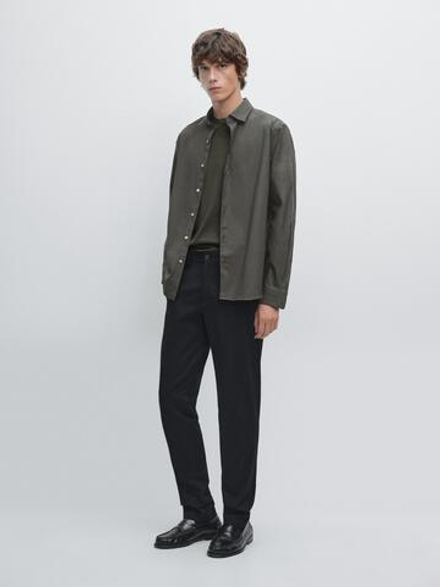 Massimo Dutti Зауженные брюки из саржи, черный