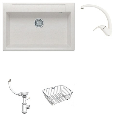 Мойка POLYGRAN ARGO-760 белый № 26, смеситель ВЫСОКИЙ КРАН ЭКО белый