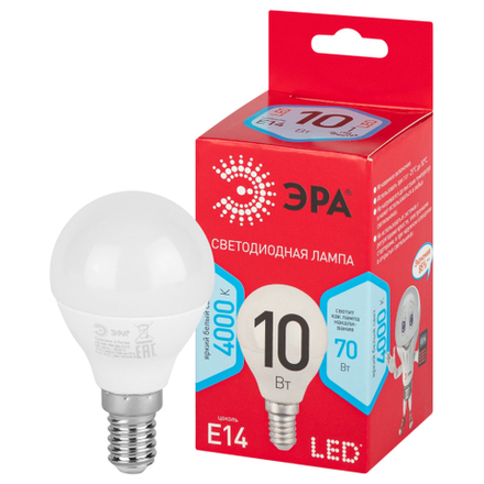 Лампочка светодиодная ЭРА RED LINE LED P45-10W-840-E14 R Е14 / E14 10Вт шар нейтральный белый свет