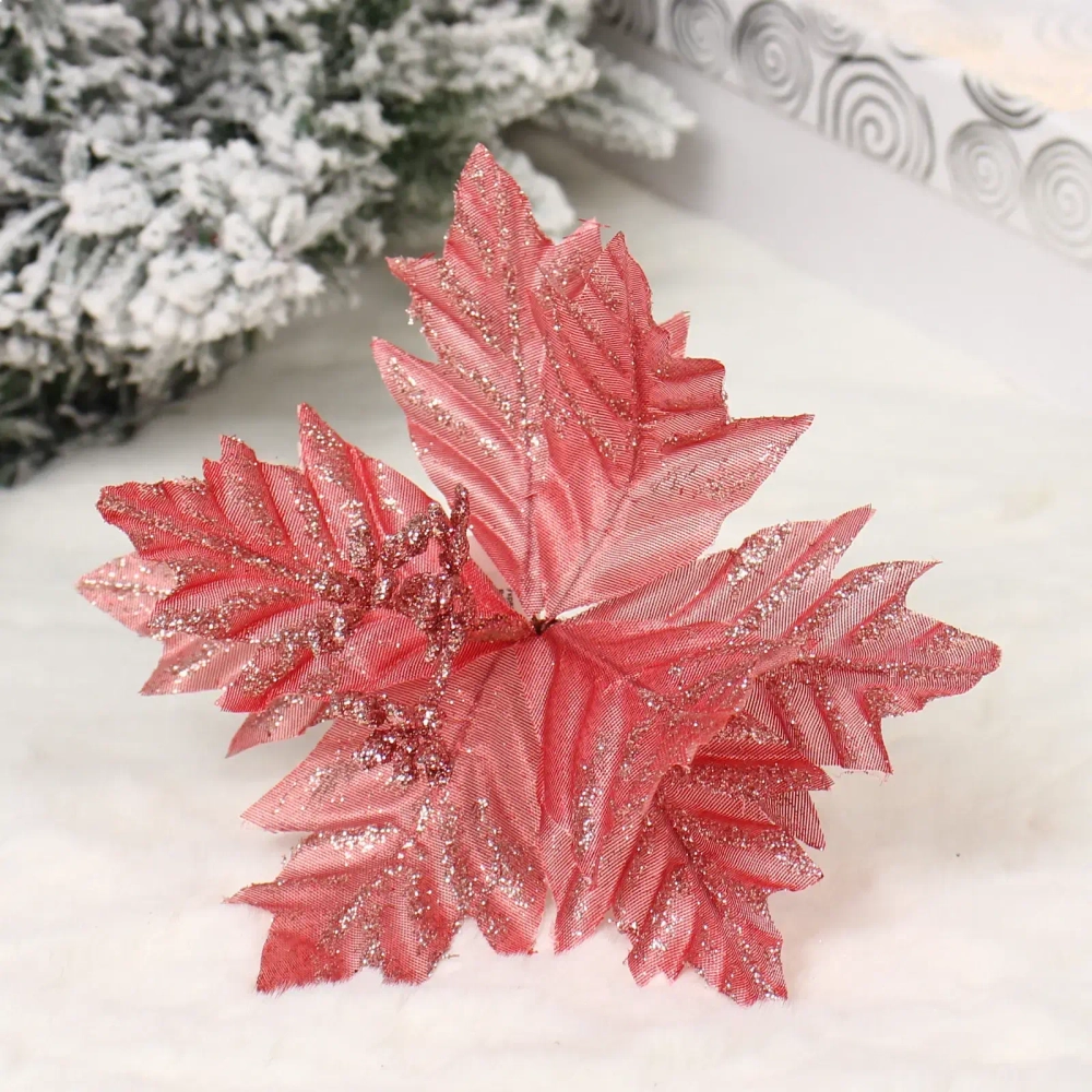 Украшение новогоднее «Пуансеттия - Мерцание» 17 см, Розовое золото