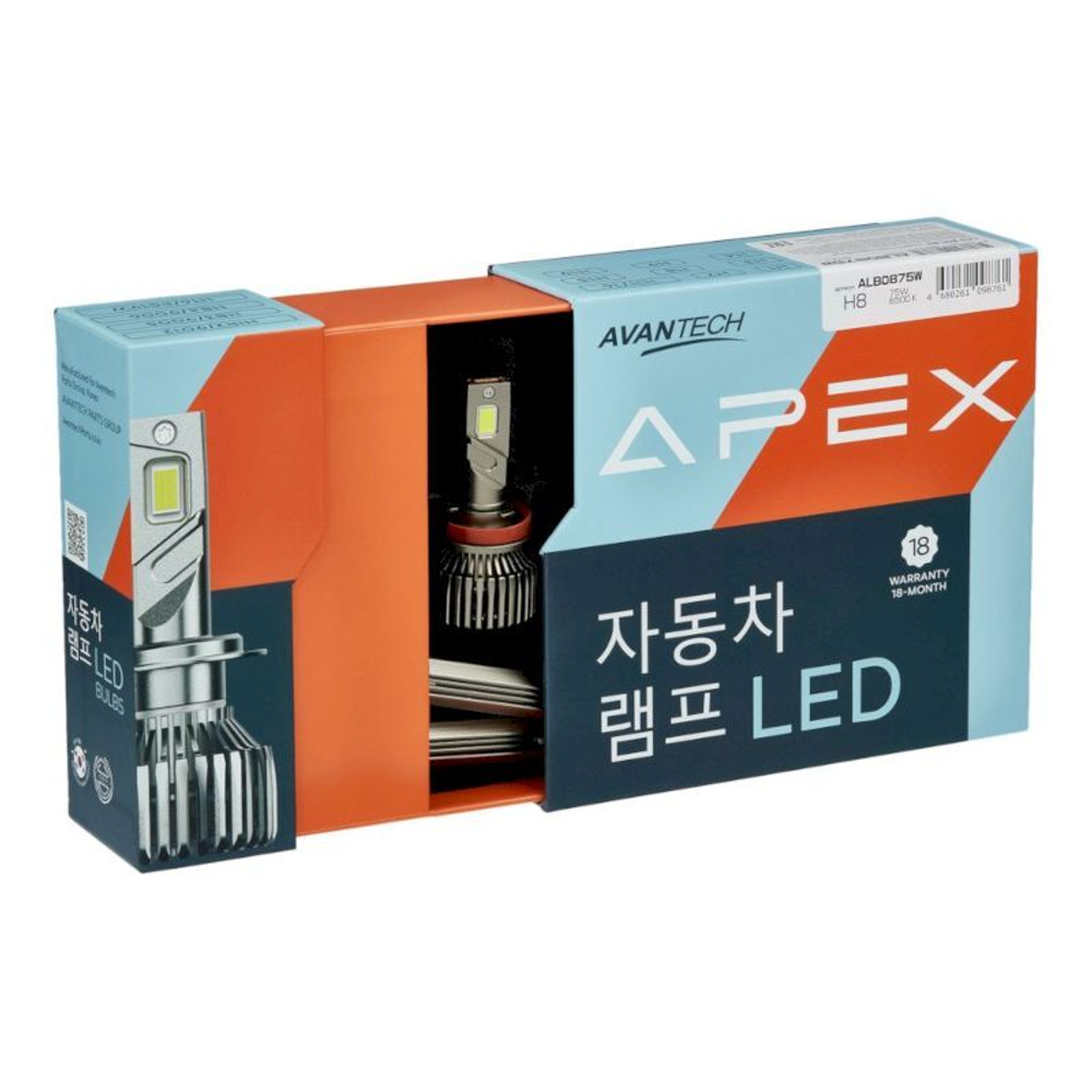 Лампа светодиодная серия "APEX" головного света, H8, 75 Ватт, 6500К, 7000lm комплект 2 шт. ALB0875W