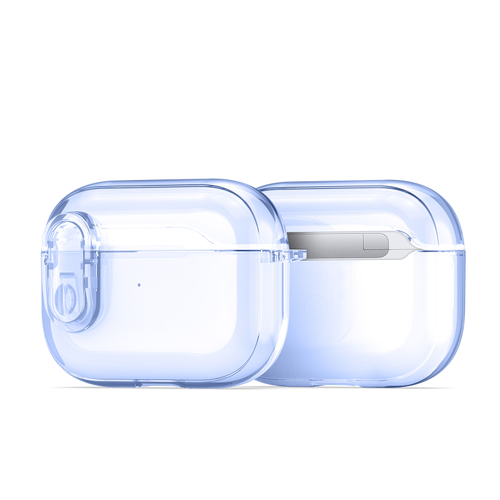 Прозрачный чехол синего цвета от Dux Ducis для наушников AirPods Pro 2, серия PECL Series Case, в комплекте с карабином