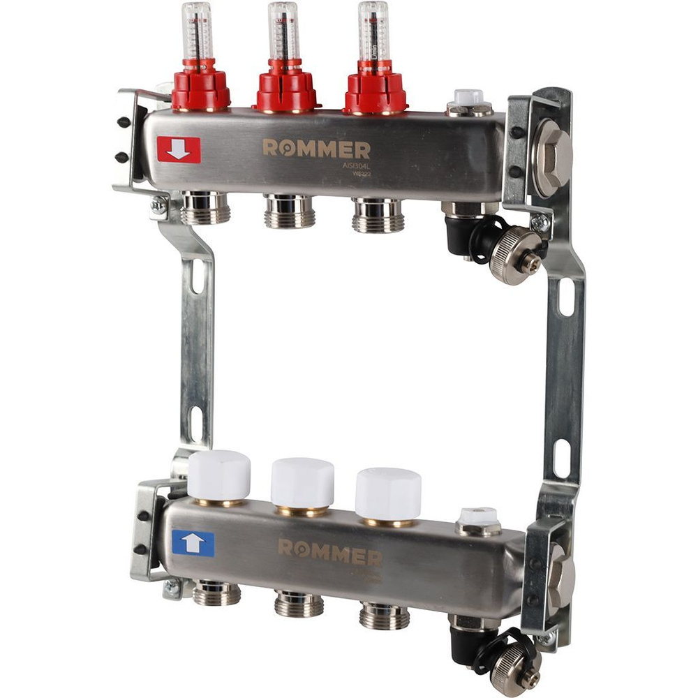 Коллекторная группа ROMMER 3 выхода нержавеющая сталь с расходомерами RMS-1201-000003