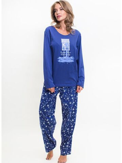 Домашний комплект с принтованными звездочками брюками (Размер: XXXL) (Цвет: темно-синий)