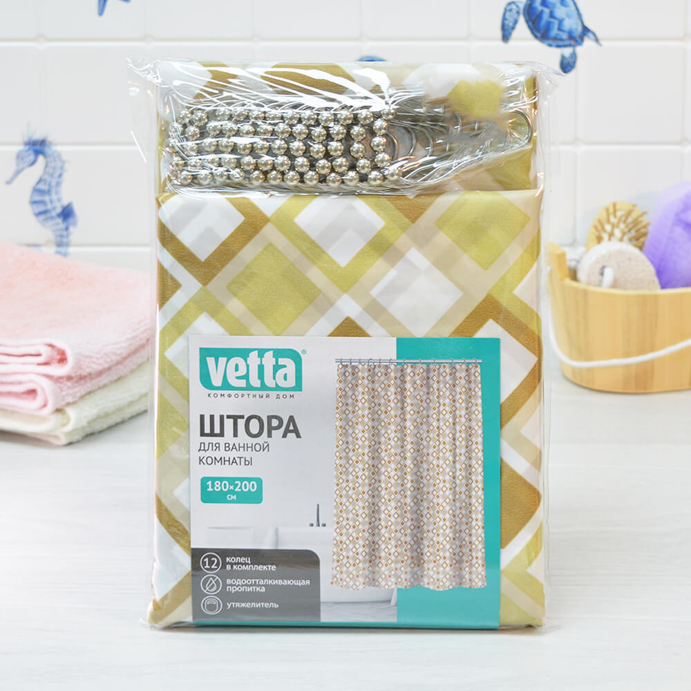 Штора для ванной 180*210см с утяжелителем, полиэстер в ассортименте