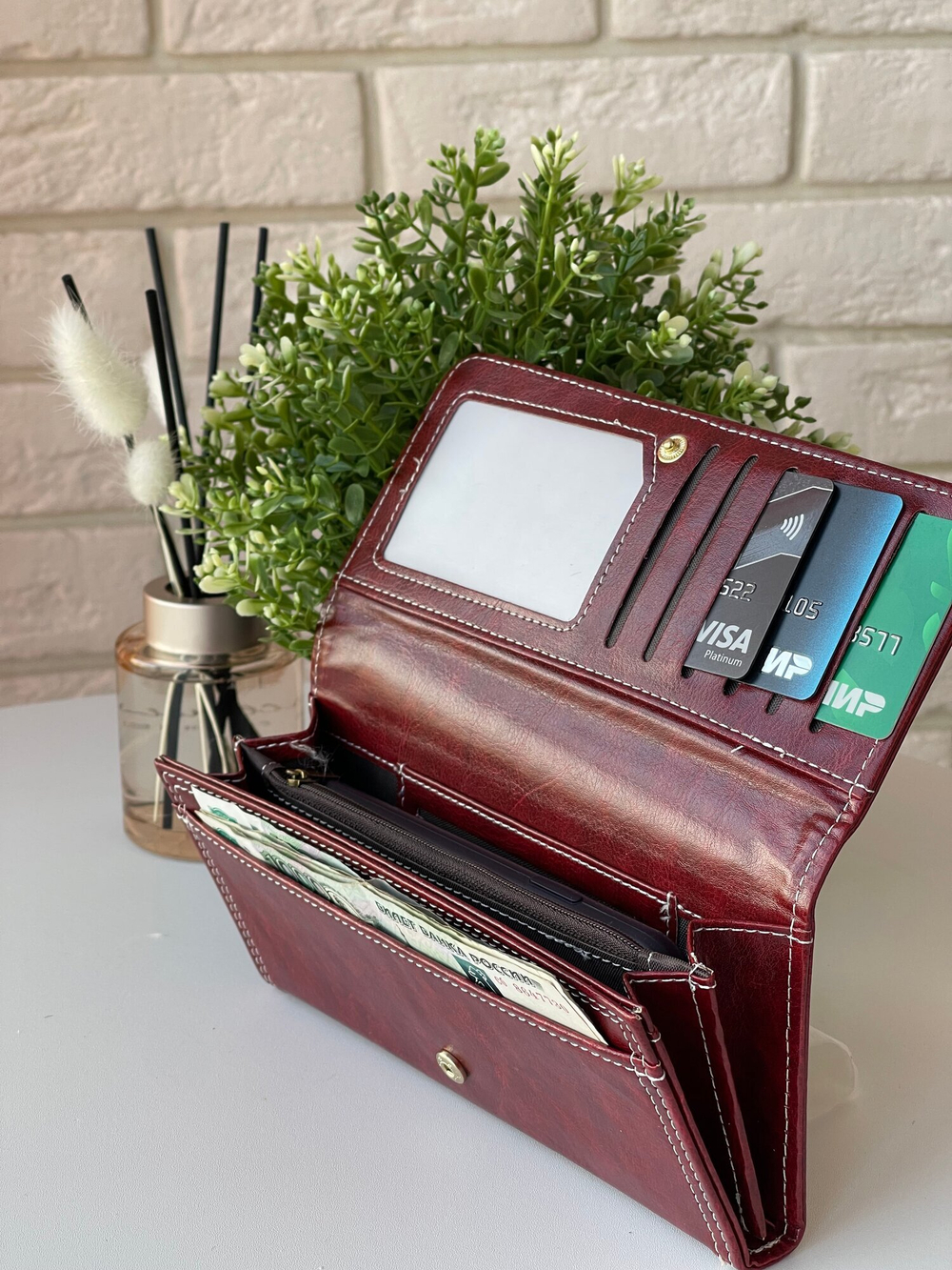 Кошелек женский, классика, искусственная кожа, множество отделений, красный