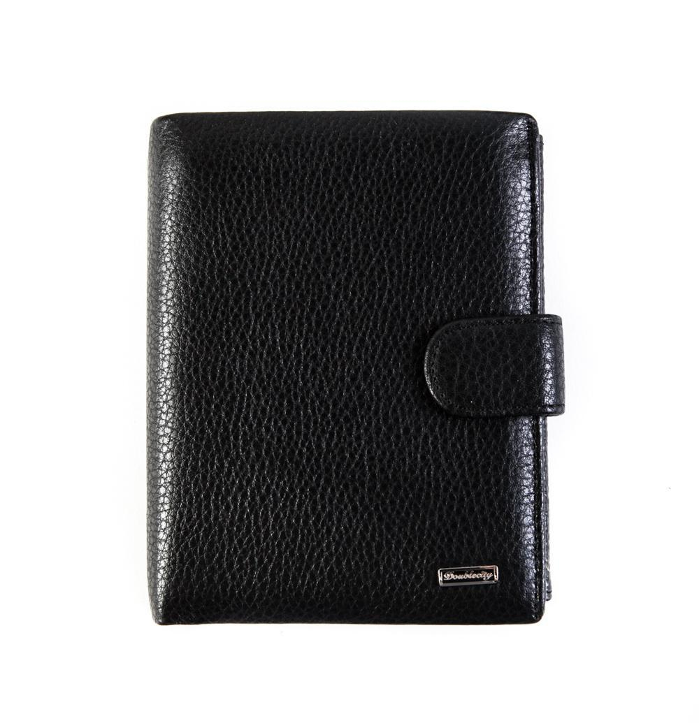 Стильное мужское чёрное портмоне книжка 14х10 см с отделением для авто документов из натуральной кожи Dublecity 120-DC31-07A в подарочной коробке