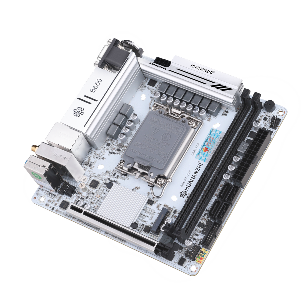 Материнская плата HUANANZHI B660M-ITX, Socket1700, Mini-ITX, Retail, 2xDDR4, PCIe5.0, 1xM.2, 2.5GLAN, M.2 WiFi, 4xUSB2, 6xUSB3, VGA, 2xHDMI, DP (HNZ-B660M-ITX)