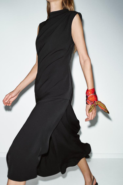 ZARA ПЛАТЬЕ МИДИ АСИММЕТРИЧНОГО КРОЯ, ЧЕРНЫЙ