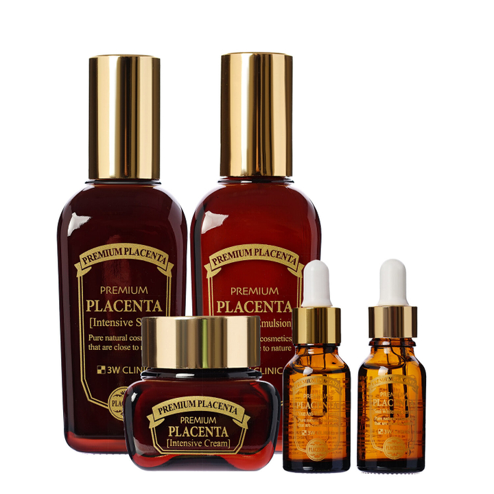 Набор для ухода за кожей лица 3W Clinic Premium Placenta 3 Items Set (эмульсия, крем, тонер, сыворотка 2 шт)