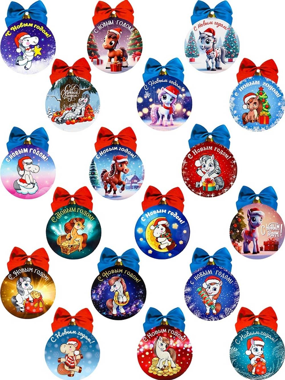 Подвеска с предсказанием 10*8см "Новогодние лошадки" ассорти, отгрузка шоубоксом