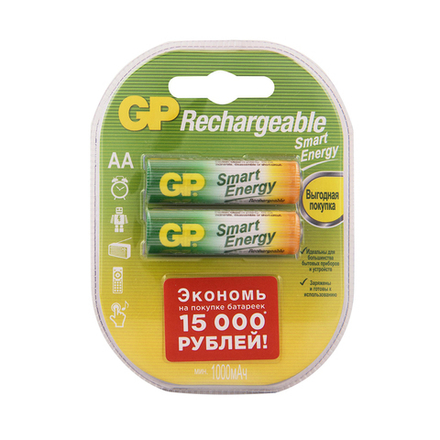 Аккумулятор GP Rechargeable 100AAHCSV-2CR2, типоразмер АА, 1000 мАч, 1,2 В, 2 шт