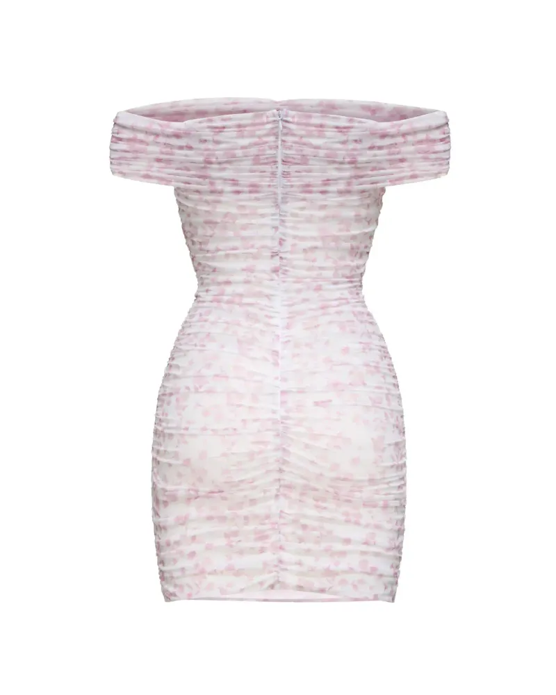 Iren rose mini, платье мини из молочной сетки с мелкими светло-розовыми цветами и розой