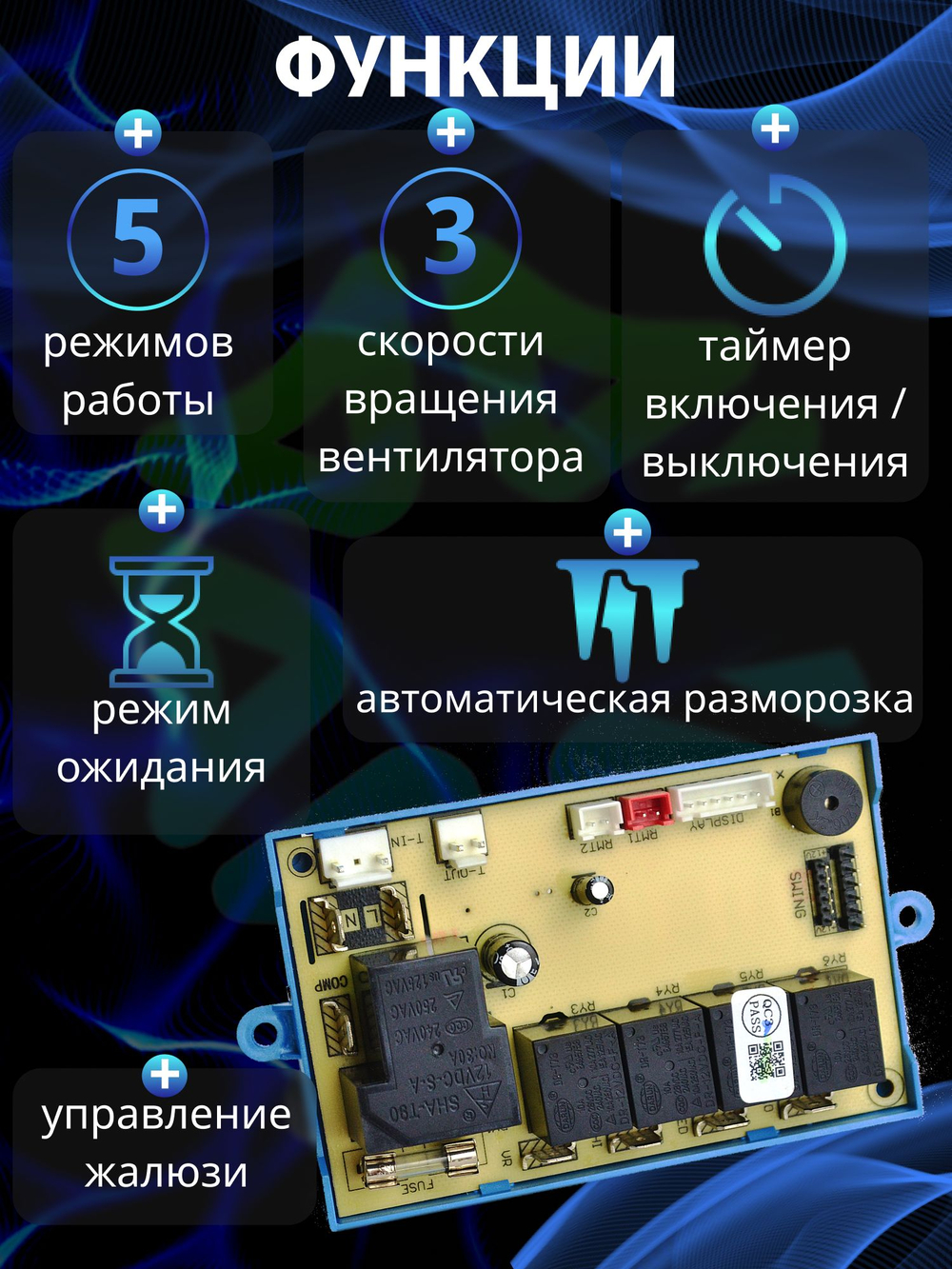 Плата управления кондиционером с пультом QD-U03A+