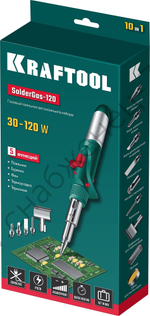 KRAFTOOL SolderGas 120K 30-120Вт 1300°С горелка, фен, пьезоподжиг, набор 10-в-1, Газовый паяльник (55503-H10)