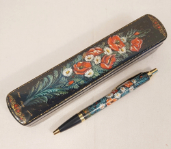 Ручка Паркер в шкатулке с ручной росписью "Ромашки и маки"