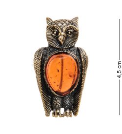 AM- 954 Брошь «Филин Мудрый» (латунь, янтарь)