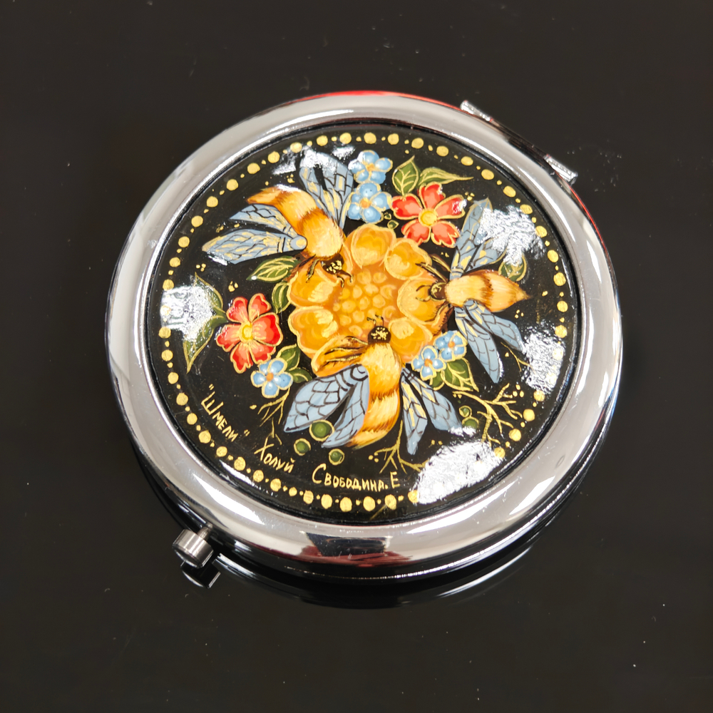 Сувенирное зеркальце с ручной росписью "Шмели"