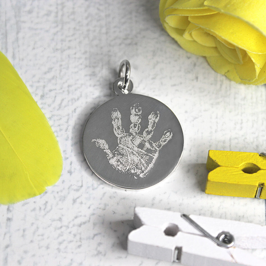 Серебряный кулон с отпечатком ладошки на заказ, 25 мм (ручная работа)