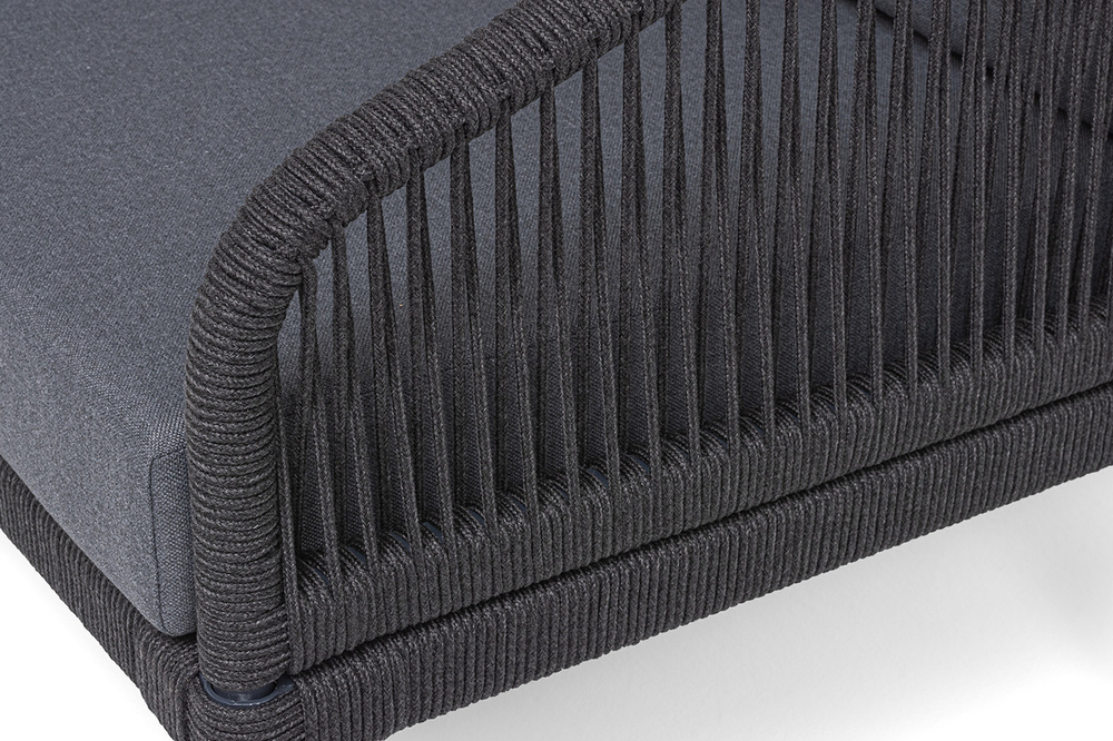 "Канны" лаунж-зона 4-местная (разборная) из роупа со столиком "Диего" цвета "серый гранит", роуп темно-серый круглый, ткань темно-серая