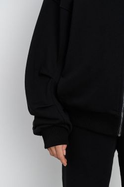 Худи на молнии с защипами на рукавах черного цвета