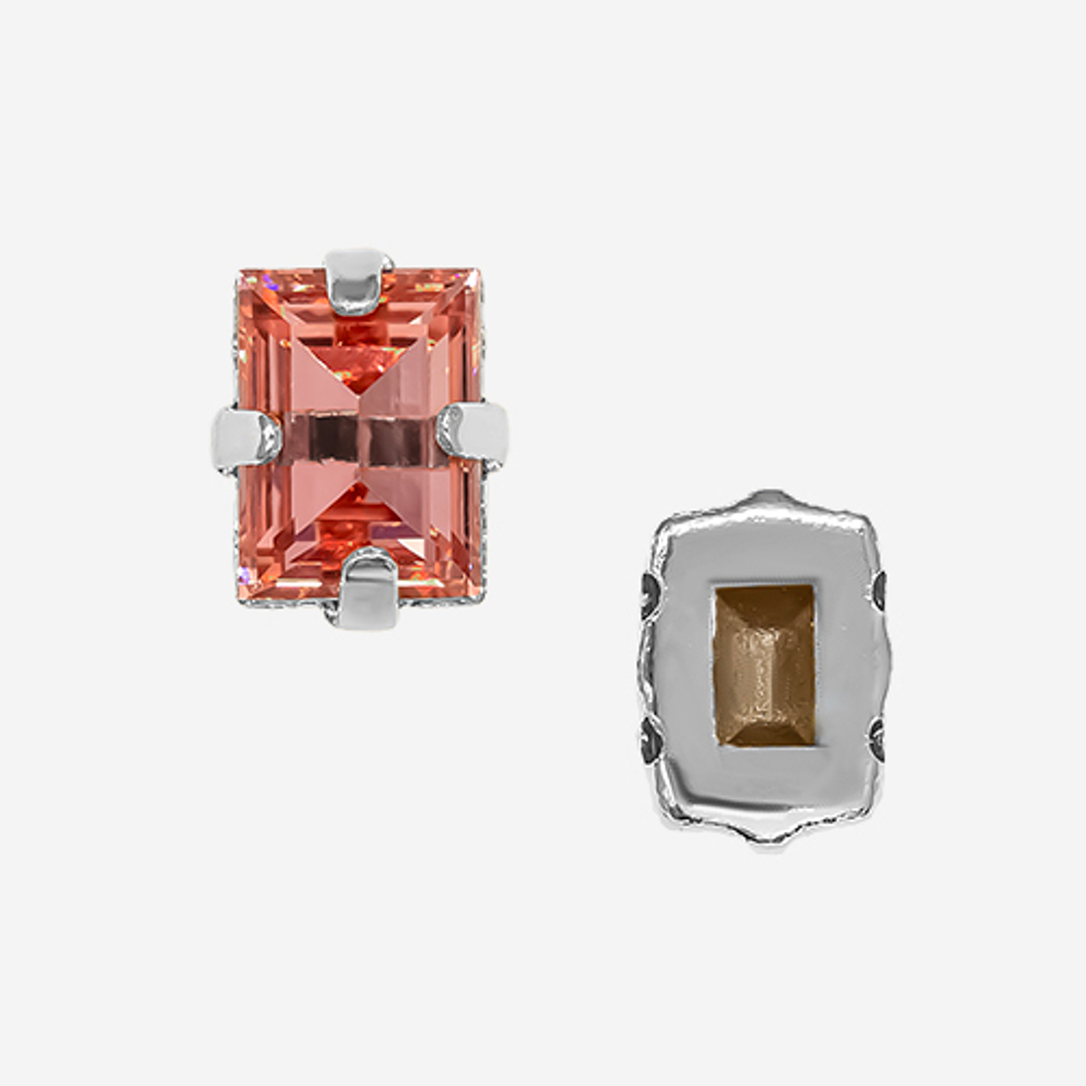 Прямоугольник (Step Cut Fancy Stone) в цапах, оттенок "Padparadsha", 9*7мм, родирование