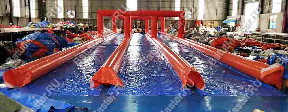 Водная горка без надувного дна, на подкачке ТУРБО "Три полосы", 120*7*2,5 м