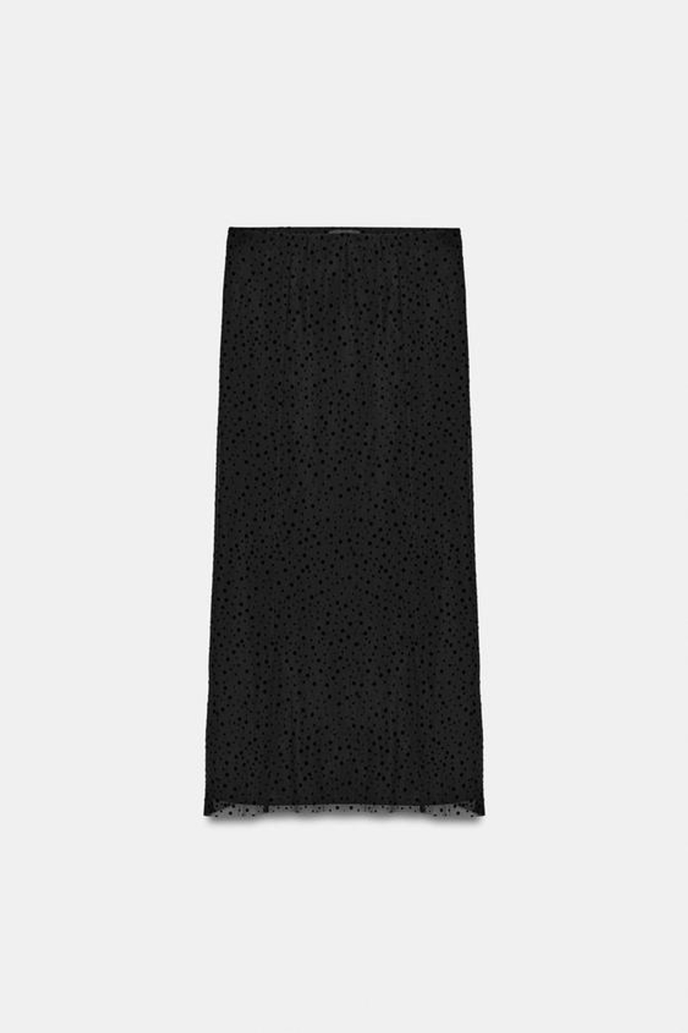 ZARA ЮБКА МИДИ ИЗ ТКАНИ ПЛЮМЕТТИ, ЧЕРНЫЙ