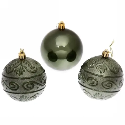 Новогодние шары 8 см (набор 3 шт) «Микс фактур», изумруд