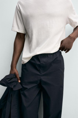 ZARA БРЮКИ STRAIGHT FIT ИЗ ПОПЛИНА, МОРСКОЙ СИНИЙ